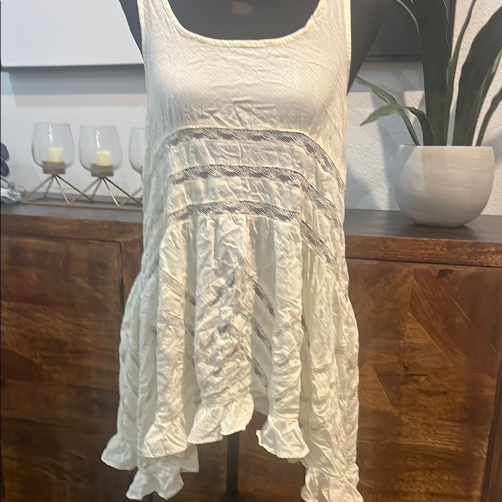 Free People White Sleeveless Ruffled Tunic